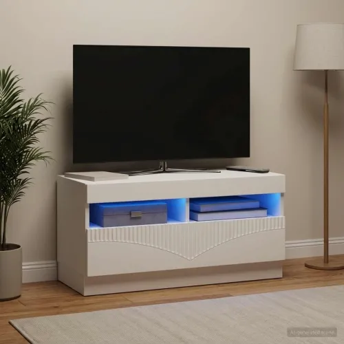 LED TV kabinet Bijela Konstruirano drvo - Bijela Cijena