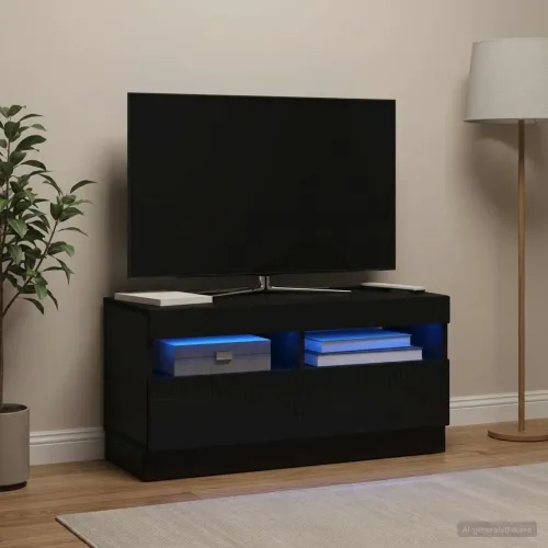 LED TV kabinet Crna Konstruirano drvo - Crna Cijena