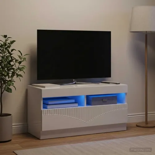 LED TV kabinet Bijela visokog sjaja Konstruirano drvo - Bijela visokog sjaja Cijena