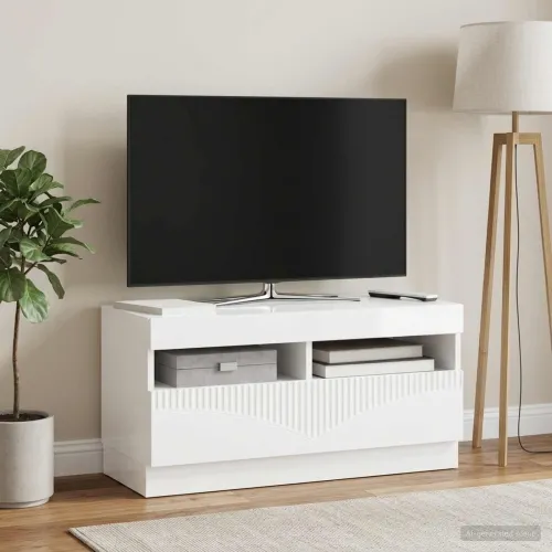 LED TV kabinet Bijela visokog sjaja Konstruirano drvo - Bijela visokog sjaja Cijena