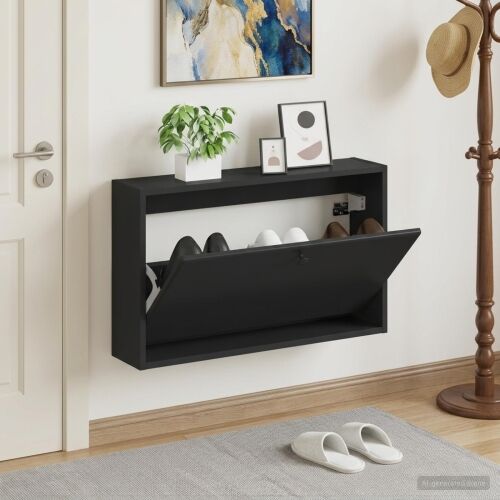 Ormar za cipele na zidu BREDA 71 x 17 x 43 cm Konstruirano drvo - Crna Cijena