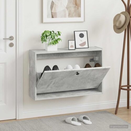 Ormar za cipele na zidu BREDA 71 x 17 x 43 cm Konstruirano drvo - Betonska siva Cijena