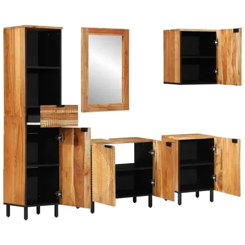 Set ormarića za kupaonicu 5 kom. Prirodna 38 x 33 x 160 cm - Masivno bagremovo drvo Cijena