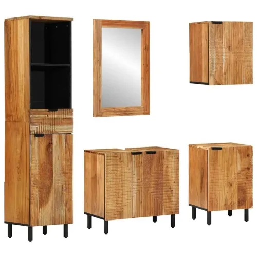 Set ormarića za kupaonicu 5 kom. Prirodna 38 x 33 x 160 cm - Masivno bagremovo drvo Cijena