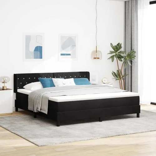 Box spring krevet s uzglavljem Crna 200 x 180 cm Baršun - Crna 180 x 200 cm Kristal s dugmadima Cijena