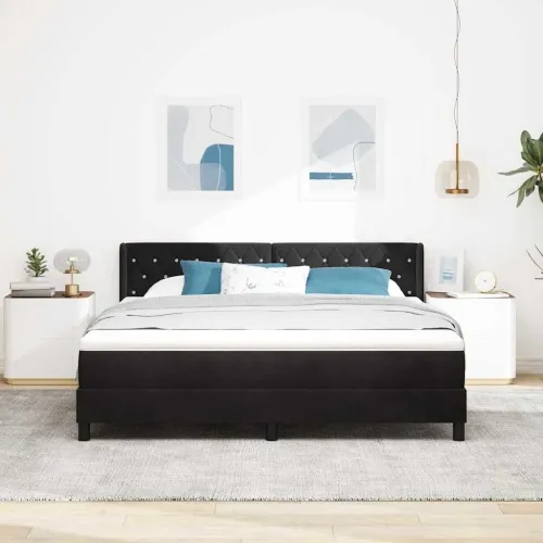 Box spring krevet s uzglavljem Crna 200 x 180 cm Baršun - Crna 180 x 200 cm Kristal s dugmadima Cijena