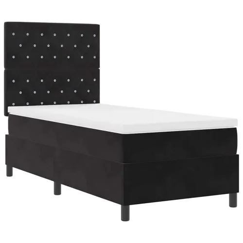 LED Box Spring Krevet s madracem Crna 90 x 190 cm tkanina - Crna 90 x 190 cm Kristal s dugmadima Cijena