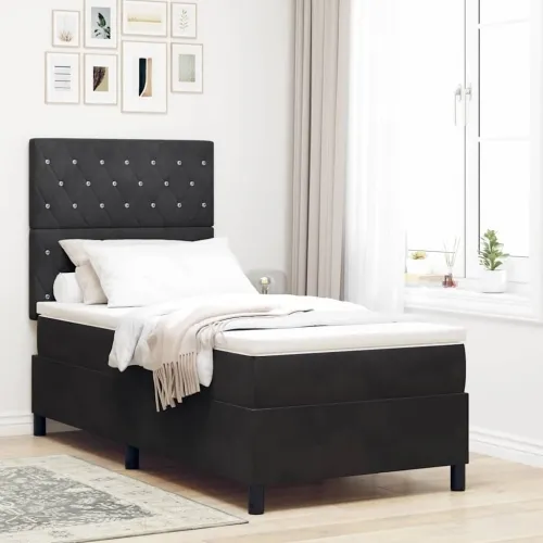 LED Box Spring Krevet s madracem Crna 90 x 190 cm tkanina - Crna 90 x 190 cm Kristal s dugmadima Cijena