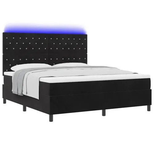 LED Box Spring Krevet s madracem Crna 180 x 200 cm Baršun - Crna 180 x 200 cm Kristal s dugmadima Cijena