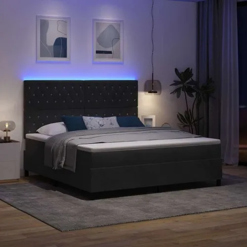 LED Box Spring Krevet s madracem Crna 180 x 200 cm Baršun - Crna 180 x 200 cm Kristal s dugmadima Cijena