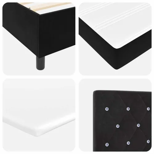 LED Box Spring Krevet s madracem Crna 180 x 200 cm Baršun - Crna 180 x 200 cm Kristal s dugmadima Cijena