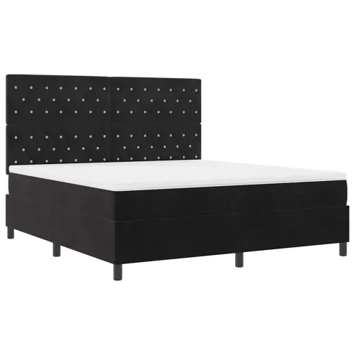 LED Box Spring Krevet s madracem Crna 180 x 200 cm Baršun - Crna 180 x 200 cm Kristal s dugmadima Cijena