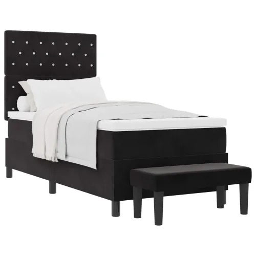 Box spring krevet s uzglavljem Crna 190 x 90 cm Baršun - Crna 90 x 190 cm Kristal s dugmadima Cijena