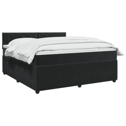 Boxspring krevet s madracem Crna 180 x 200 cm Baršun - Crna 180 x 200 cm Dizajn s rombovima Cijena