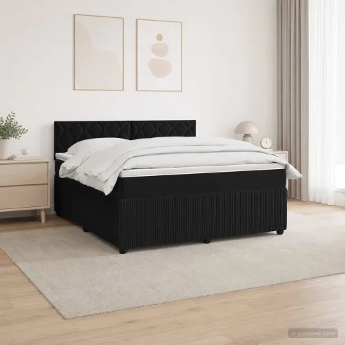 Boxspring krevet s madracem Crna 180 x 200 cm Baršun - Crna 180 x 200 cm Dizajn s rombovima Cijena