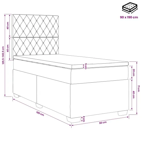 Boxspring krevet s madracem Crna 90 x 190 cm Baršun - Crna 90 x 190 cm Kristal s dugmadima Cijena