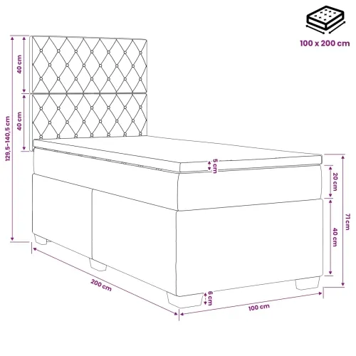 Boxspring krevet s madracem Crna 100 x 200 cm Baršun - Crna 100 x 200 cm Kristal s dugmadima Cijena