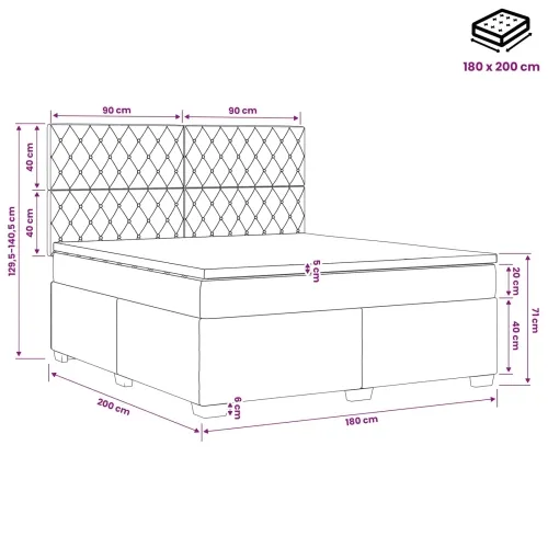 Boxspring krevet s madracem Crna 180 x 200 cm Baršun - Crna 180 x 200 cm Kristal s dugmadima Cijena