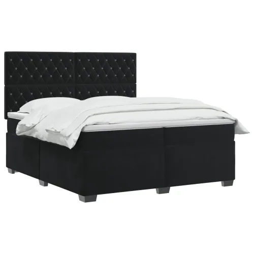 Boxspring krevet s madracem Crna 200 x 200 cm Baršun - Crna 200 x 200 cm Kristal s dugmadima Cijena