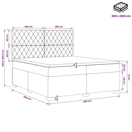 Boxspring krevet s madracem Crna 200 x 200 cm Baršun - Crna 200 x 200 cm Kristal s dugmadima Cijena
