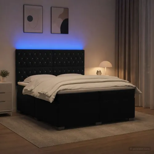 Boxspring krevet s madracem Crna 200 x 200 cm Baršun - Crna 200 x 200 cm Kristal s dugmadima Cijena