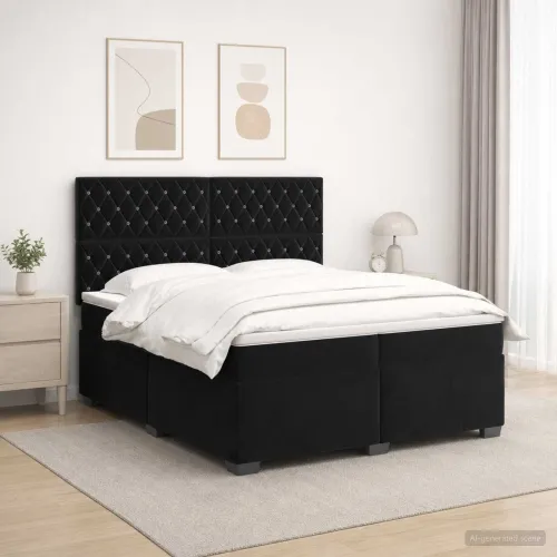 Boxspring krevet s madracem Crna 200 x 200 cm Baršun - Crna 200 x 200 cm Kristal s dugmadima Cijena