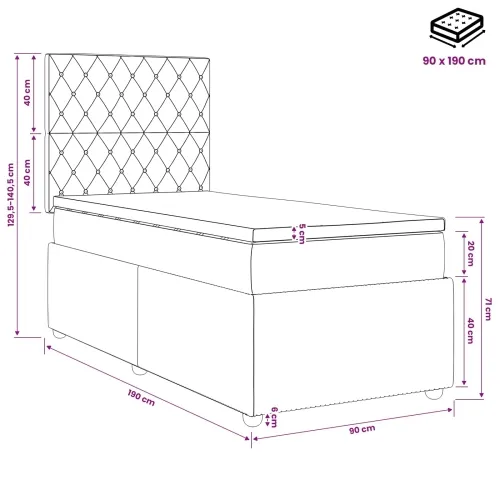LED okvir za krevet s madracem Crna 90 x 190 cm Baršun - Crna 90 x 190 cm Kristal s dugmadima Cijena