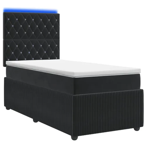 LED okvir za krevet s madracem Crna 90 x 190 cm Baršun - Crna 90 x 190 cm Kristal s dugmadima Cijena