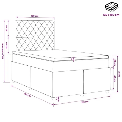 LED okvir za krevet s madracem Crna 120 x 190 cm Baršun - Crna 120 x 190 cm Kristal s dugmadima Cijena