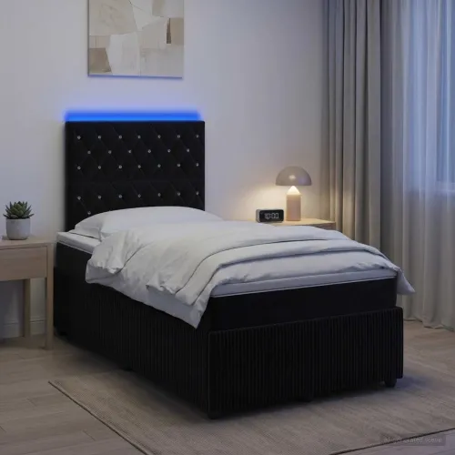 LED okvir za krevet s madracem Crna 120 x 190 cm Baršun - Crna 120 x 190 cm Kristal s dugmadima Cijena