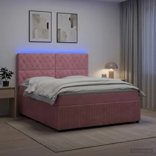 LED okvir za krevet s madracem Ružičasta 160 x 200 cm Baršun - Ružičasta 160 x 200 cm Kristal s dugmadima Cijena