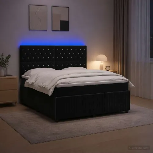 LED okvir za krevet s madracem Crna 180 x 200 cm Baršun - Crna 180 x 200 cm Kristal s dugmadima Cijena