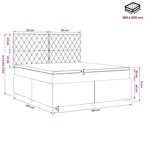 LED okvir za krevet s madracem Crna 180 x 200 cm Baršun - Crna 180 x 200 cm Kristal s dugmadima Cijena