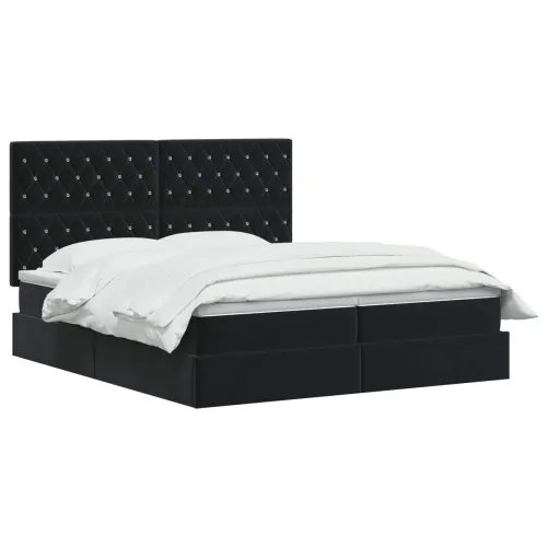Krevet s od storage s uzglavljem Crna 200 x 200 cm Baršun - Crna 200 x 200 cm Kristal s dugmadima Cijena
