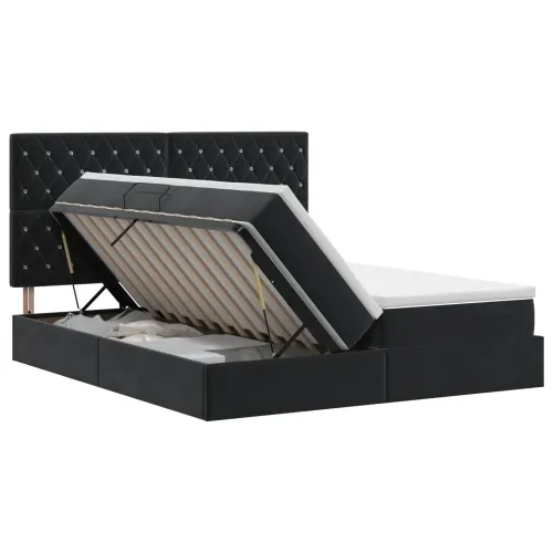 Krevet s od storage s uzglavljem Crna 200 x 200 cm Baršun - Crna 200 x 200 cm Kristal s dugmadima Cijena