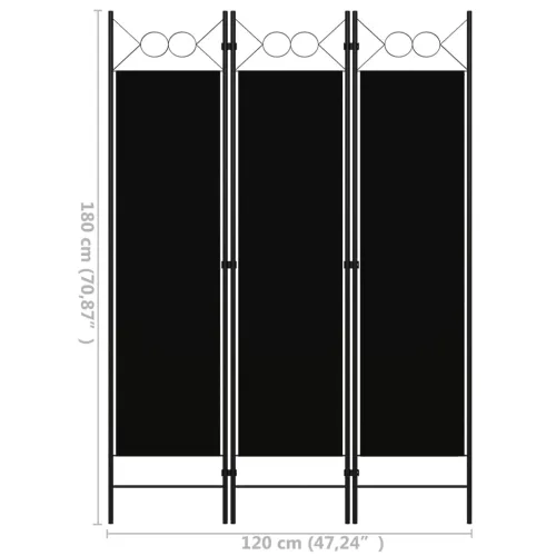 Paravan - Sobna pregrada s 3 panela crna 120 x 180 cm - Crna 3 Cijena