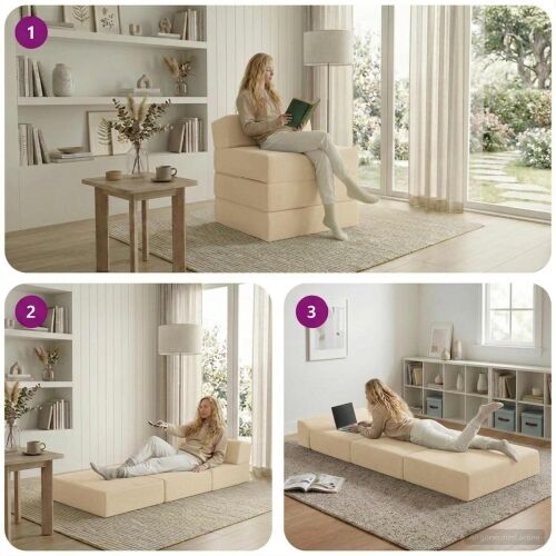 Sofa na razvlačenje Krem 200 x 70 x 15 cm Kordura tekstil - Krem 200 x 70 x 15 cm Baršunasta tkanina Cijena