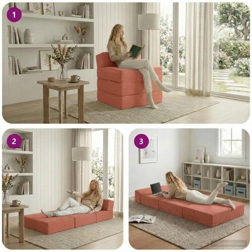 Sofa na razvlačenje Crvena narančasta 200 x 70 x 15 cm - Crvena narančasta 200 x 70 x 15 cm Baršunasta tkanina Cijena