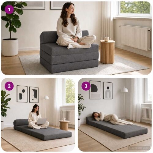 Sofa na razvlačenje Svjetlosiva 200 x 70 x 10 cm Tkanina - Svjetlosiva 200 x 70 x 10 cm Tkanina Cijena