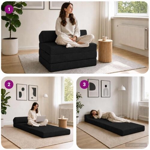 Sofa na razvlačenje Crna 200 x 70 x 10 cm Tkanina - Crna 200 x 70 x 10 cm Tkanina Cijena