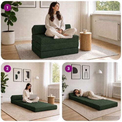 Sofa na razvlačenje Tamnozelena 200 x 70 x 10 cm Tkanina - Tamnozelena 200 x 70 x 10 cm Tkanina Cijena