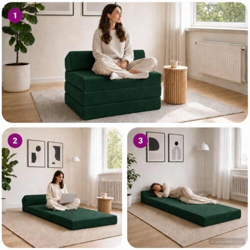 Sofa na razvlačenje Tamnozelena 200 x 70 x 10 cm Baršun - Tamnozelena 200 x 70 x 10 cm Baršun Cijena