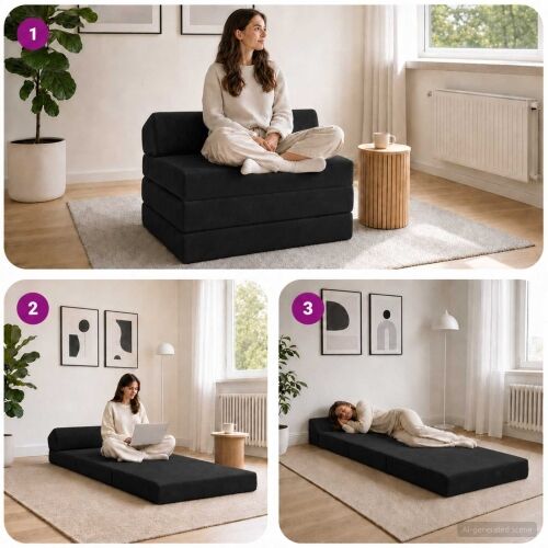 Sofa na razvlačenje Crna 200 x 70 x 10 cm Baršun - Crna 200 x 70 x 10 cm Baršun Cijena
