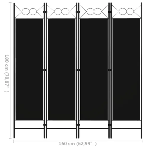 Paravan - Sobna pregrada s 4 panela crna 160 x 180 cm - Crna 4 Cijena