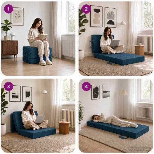 Sofa na razvlačenje 75 x 63 x 45 cm Plava - Plava 190 x 75 x 15 cm Baršun Cijena
