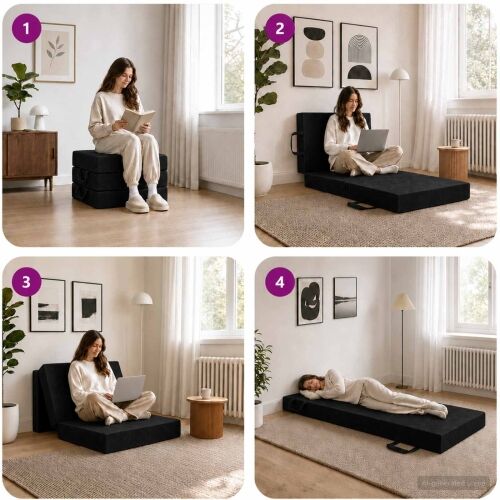 Sofa na razvlačenje 75 x 63 x 45 cm Crna - Crna 190 x 75 x 15 cm Baršun Cijena