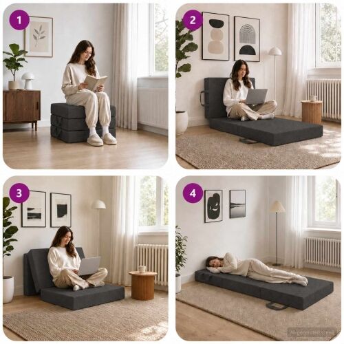 Sofa na razvlačenje 90 x 63 x 45 cm Tamnosiva - Tamnosiva 190 x 90 x 15 cm Tkanina Cijena