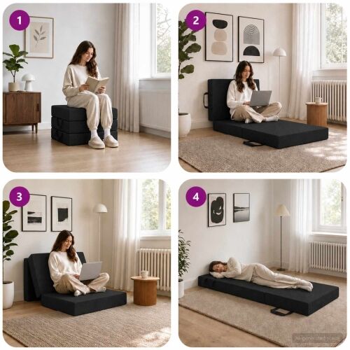 Sofa na razvlačenje 75 x 67 x 45 cm Crna - Crna 200 x 75 x 15 cm Tkanina Cijena