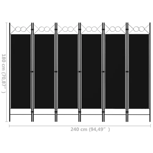 Paravan - Sobna pregrada sa 6 panela crna 240 x 180 cm - Crna 6 Cijena