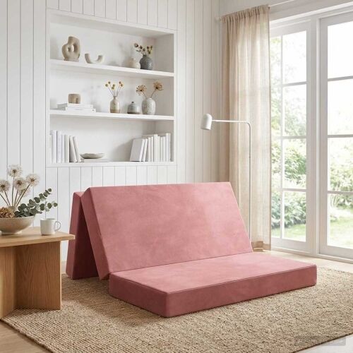 Sofa na razvlačenje 120 x 67 x 45 cm Ružičasta - Ružičasta 200 x 120 x 15 cm Baršun Cijena